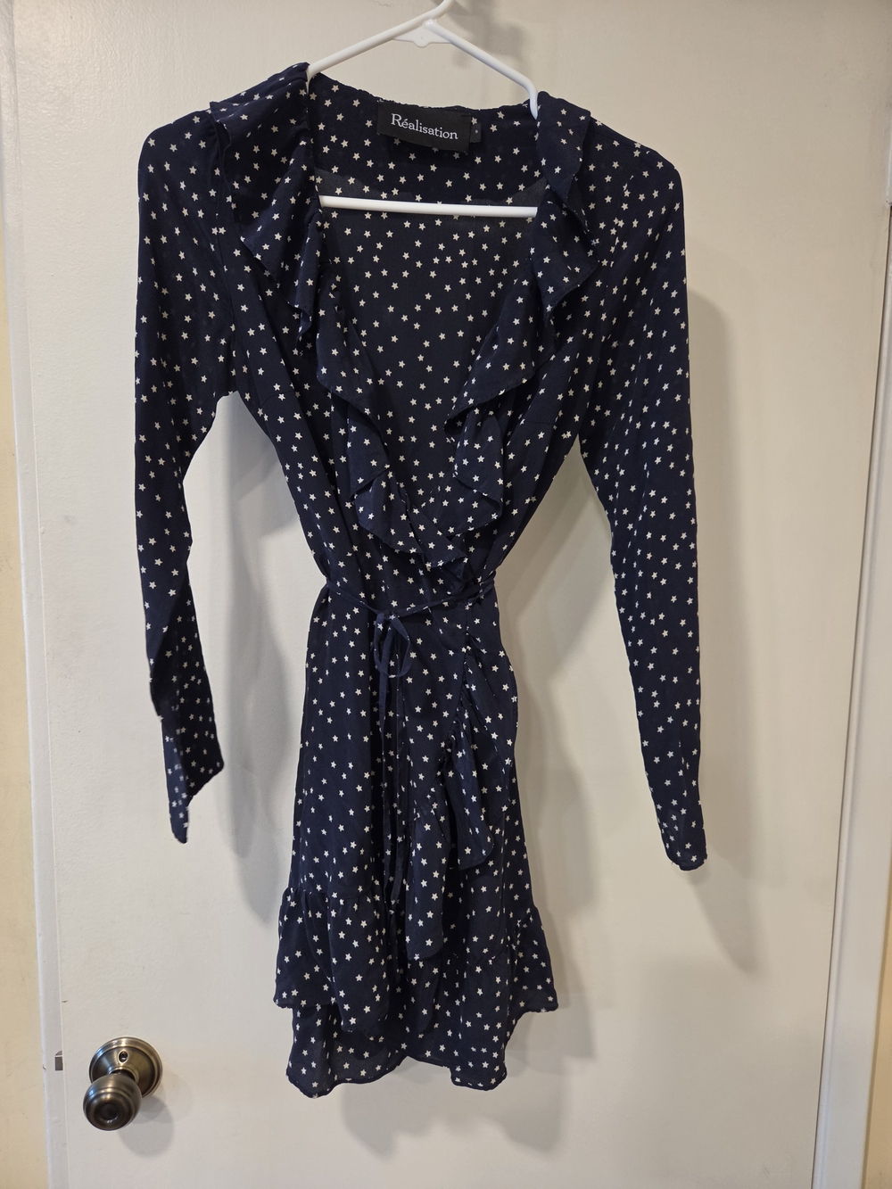 Realisation Par Navy with White Star Ruffle Wrap Mini Dress
